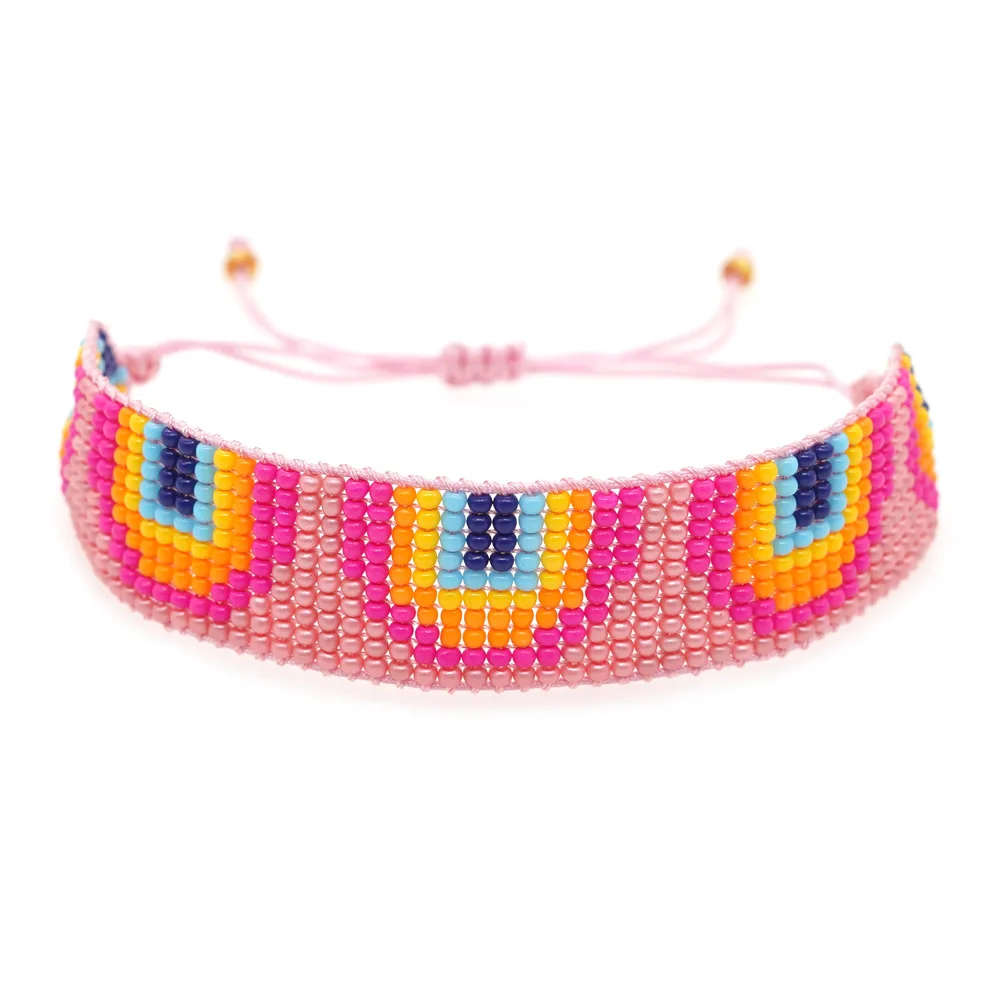 

Beaded bracelet Devil's eye Design Originality Tide Simple hexagon Hand knitting Bohemia Rainbow Adjustable Rice bead bracelet