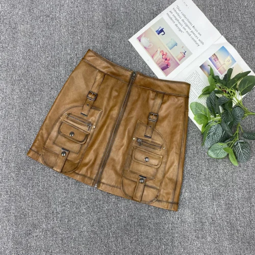 

Luxury brand 2023 Women's Summer Womens Real Sheepskin Woman Genuine Leather Skirts Vintage Mujer Faldas TN2129