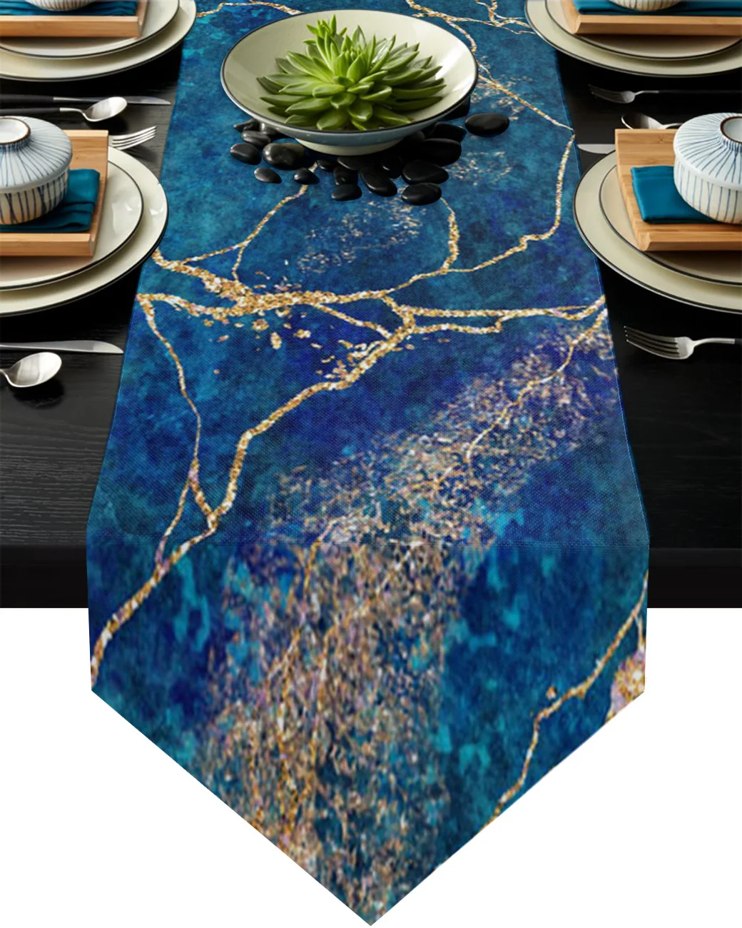 

Marble Blue Yellow Texture Table Runner Country Wedding Decoration Tablecloth Table Flag Placemat Dust Cover Table Mat For Home