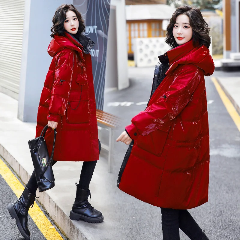 TINT ERA Women's Autumn Winter Down Jacket Bright Face 2022 New 90 White Duck Down Thickened Korean Fashion Mid Long Coat