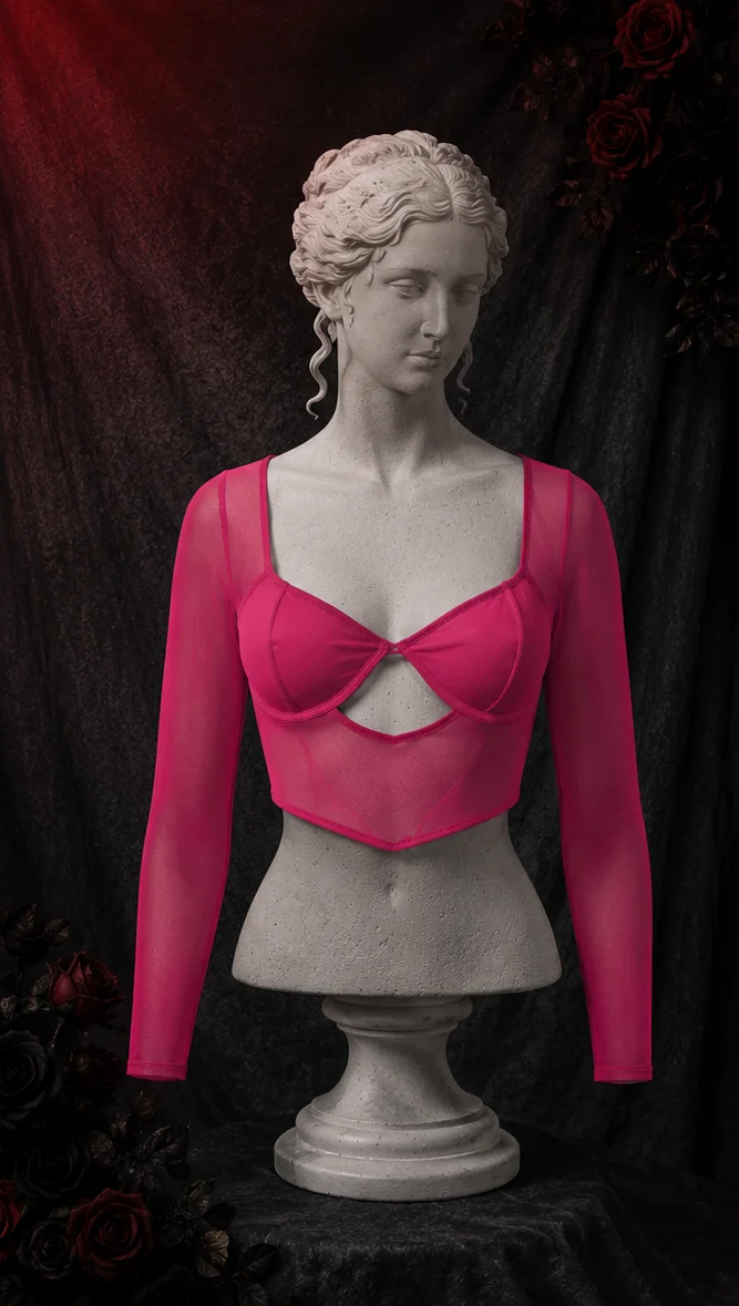 Фото 【Fragments.One choice, no more choices.】Женский топ Hot Sweetheart Sexy Rose Red, полупрозрачный, 3D, облегающий крой. №2