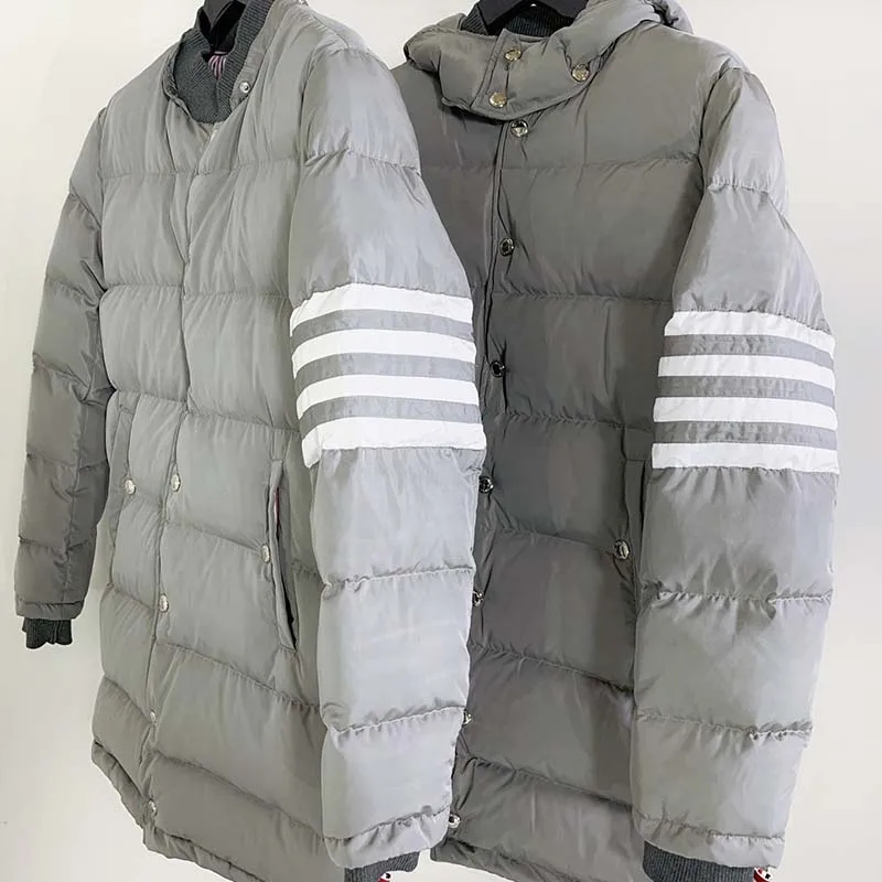 Men's Jackets Classic 4-bar Winter Thermal Puffer Coat Luxury  Brand Down-Filled Women Long Loose TB THOM Male Down Jacket
