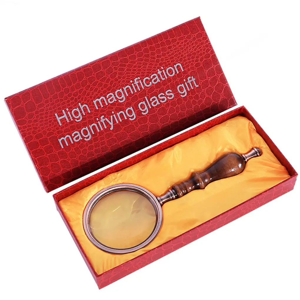 

10X 75mm Handheld Magnifier Wooden Handle Vintage Magnifying Glass Portable Retro Handle Magnifier Eye Loupe Glass With Gift Box