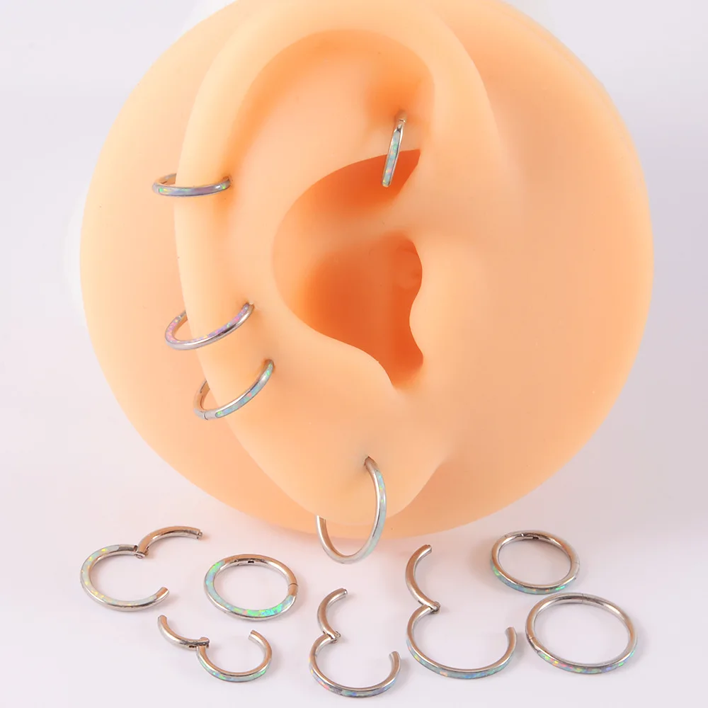 1 шт. ASTM F136 G23 титановые серьги-раковины для пирсинга шарнирный обруч опаловое