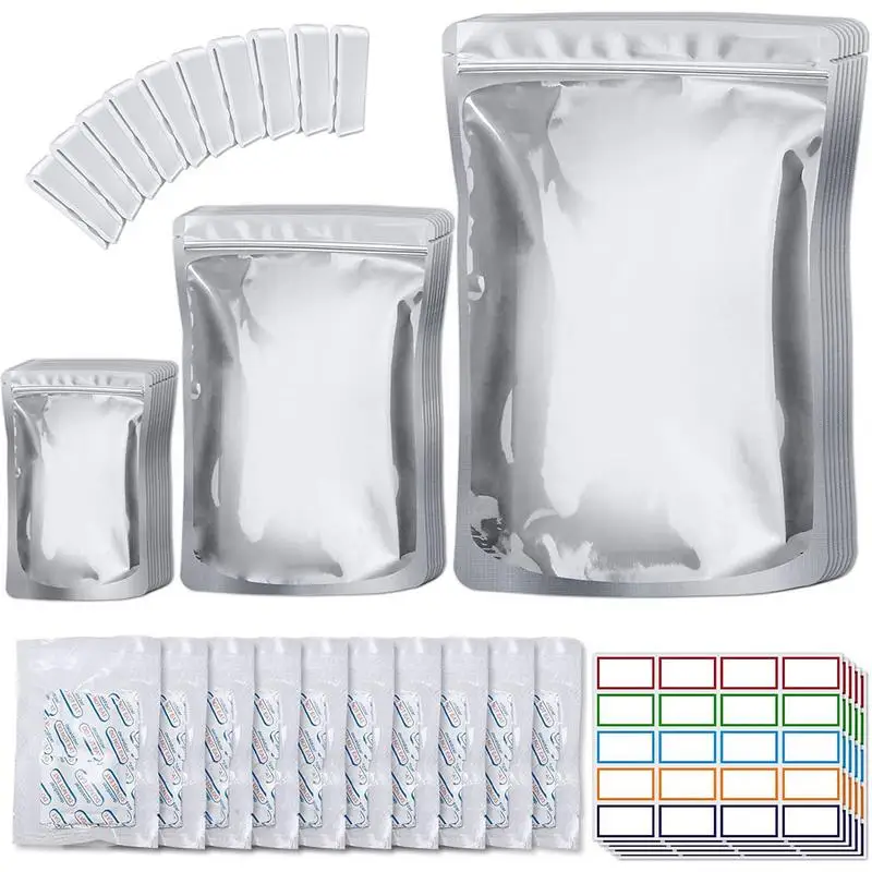 

Mylar Bags Kit Mylar Bags For Food Storage With 100x400CC Oxygen Absorbers 3 Layers Thicken Resealable Zipper Pouches Heat