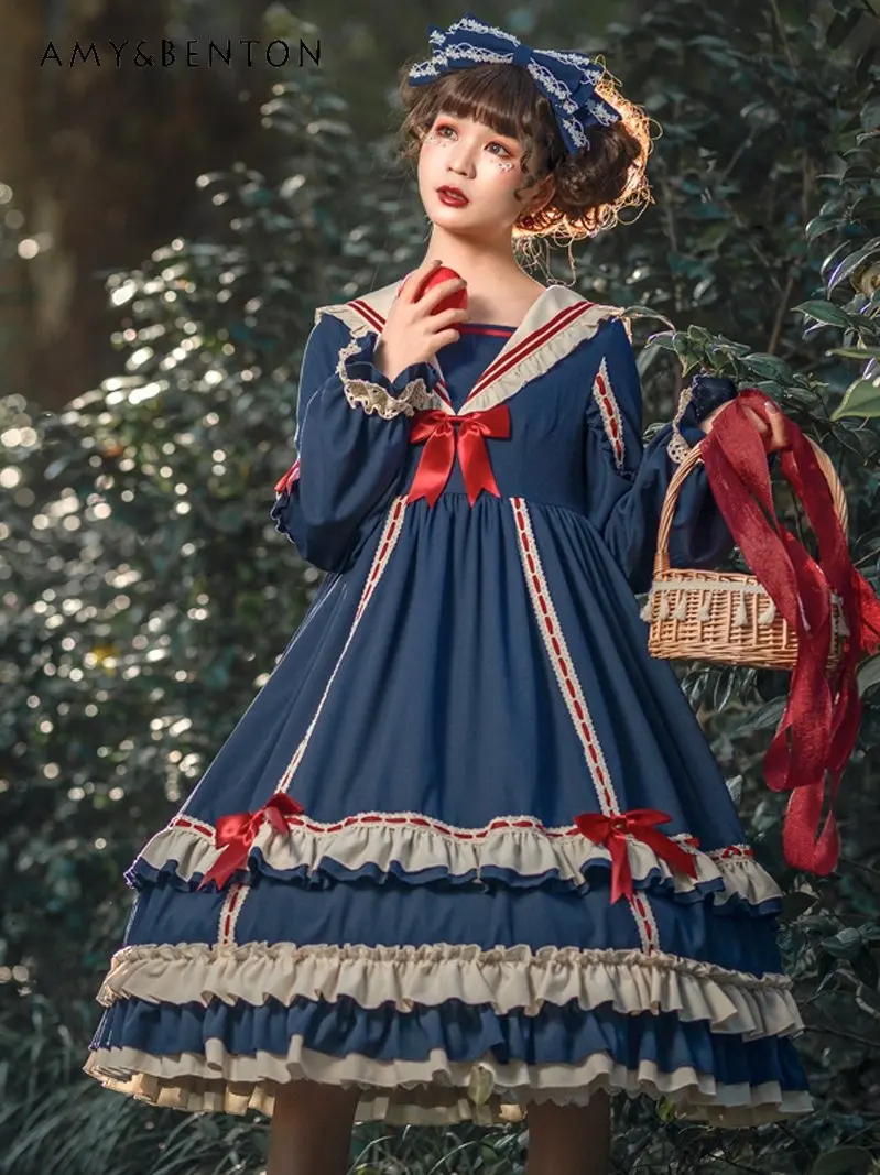 Lolita Style Op Long Sleeve Dress Spring and Autumn Daily Rojita High Waist Long Dress Female Japanese Dress