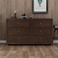 Storage Cabinet Vintage 6-Drawer Chest with Bronze Finish Handles, Solid Wood Double Dresser Chest of Drawers