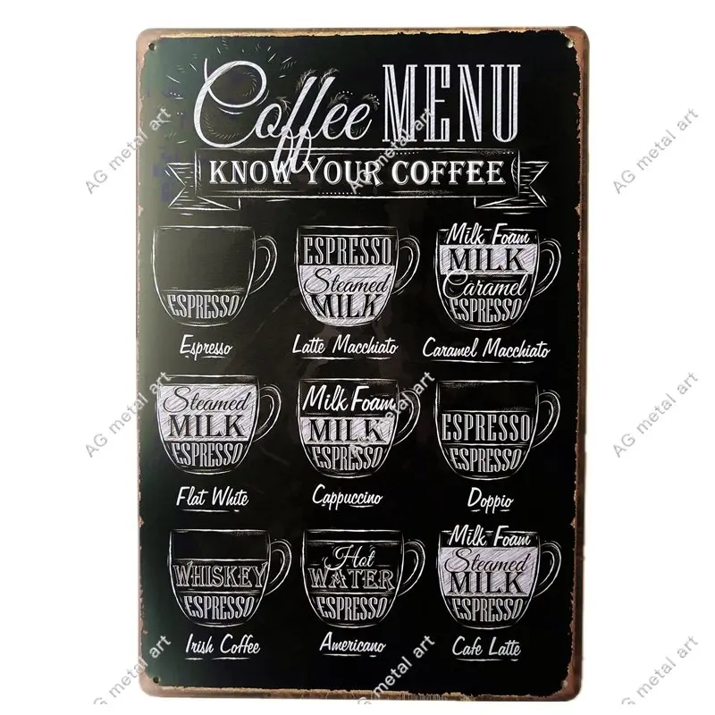 

Vintage Shabby Chic Coffee Menu Home Bar Cafe Metal Tin Signs Pub Tavern Retro Decorative Plate Poster Wall Decor