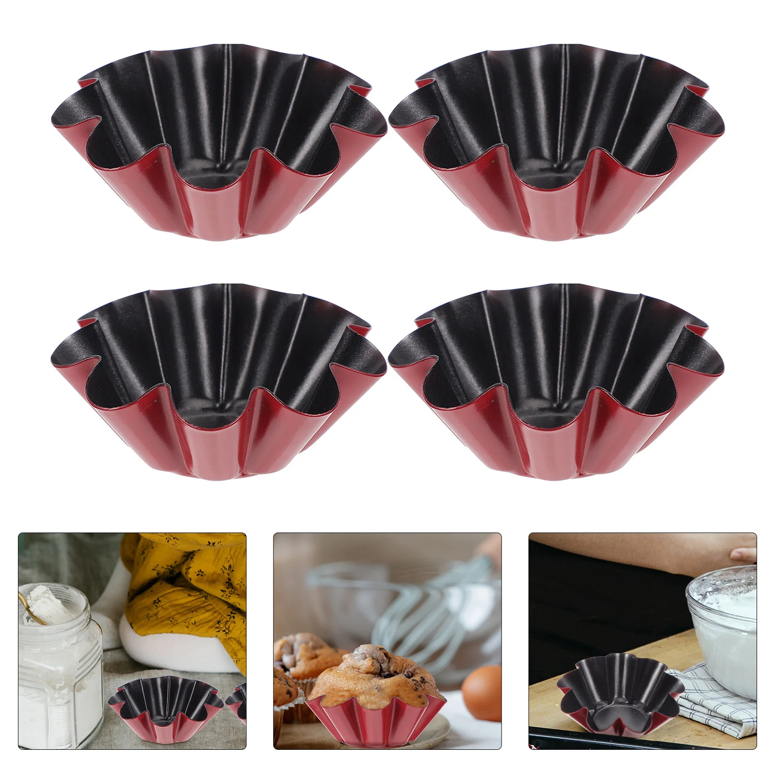 

4 Pcs Flower Shaped Egg Tart Mold Oven Pans Cake Baking Cup Wrapping Paper Egg Tart Cake Cup Uncoated Cone Cake
