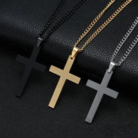 trendy men women stainless steel cross pendant necklace cuban link chain necklaces men hip hop party gift faith jewelry