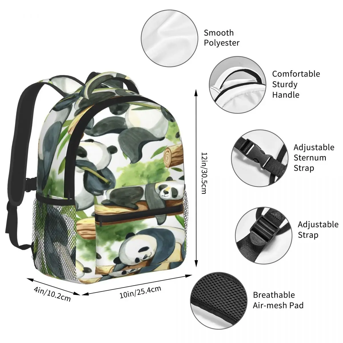 Детский рюкзак с милыми пандами и зелеными брызгами листьями для детского сада