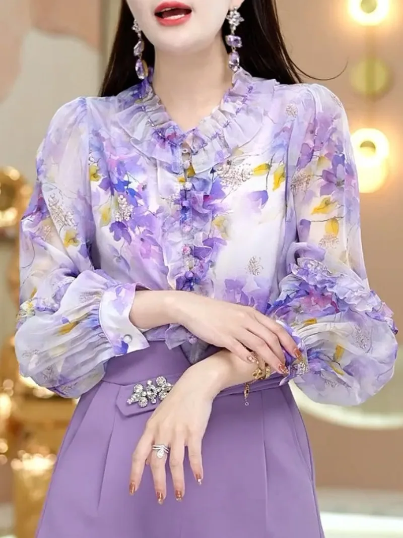 Блузка женская с цветочным принтом элегантный топ рукавами в Корейском стиле