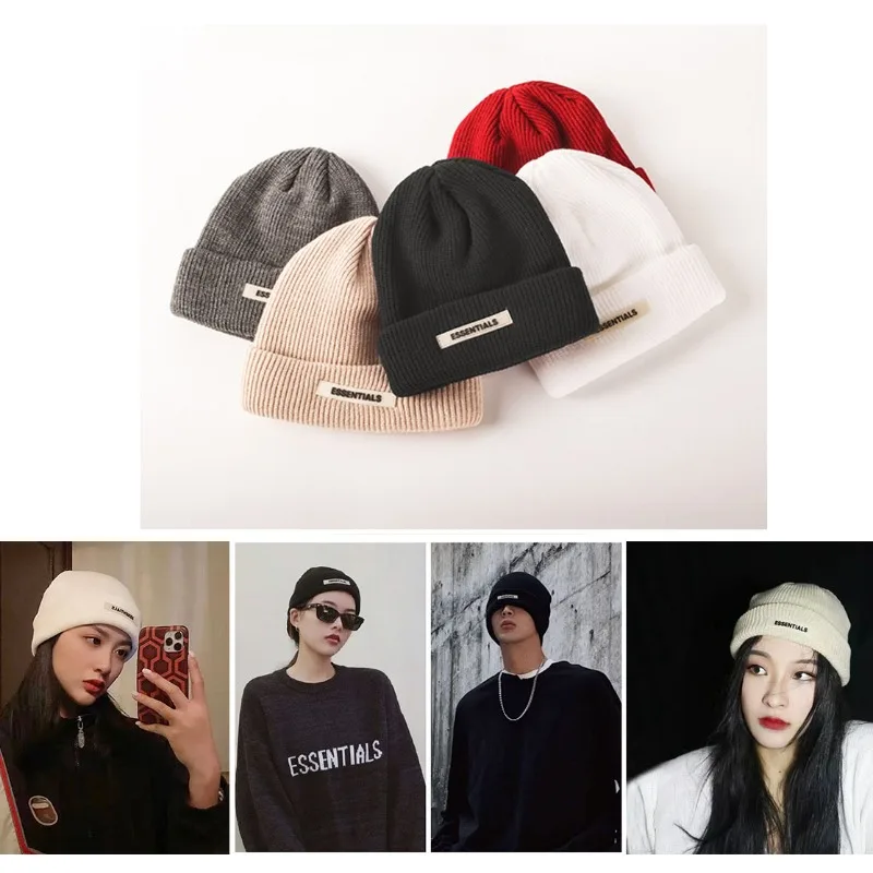 

Базовая двухнитевая зимняя вязаная шерстяная шапка в стиле хип-хоп с черным клеем и логотипом для мужчин, теплая шапка, Классическая шерстяная шапка для улицы