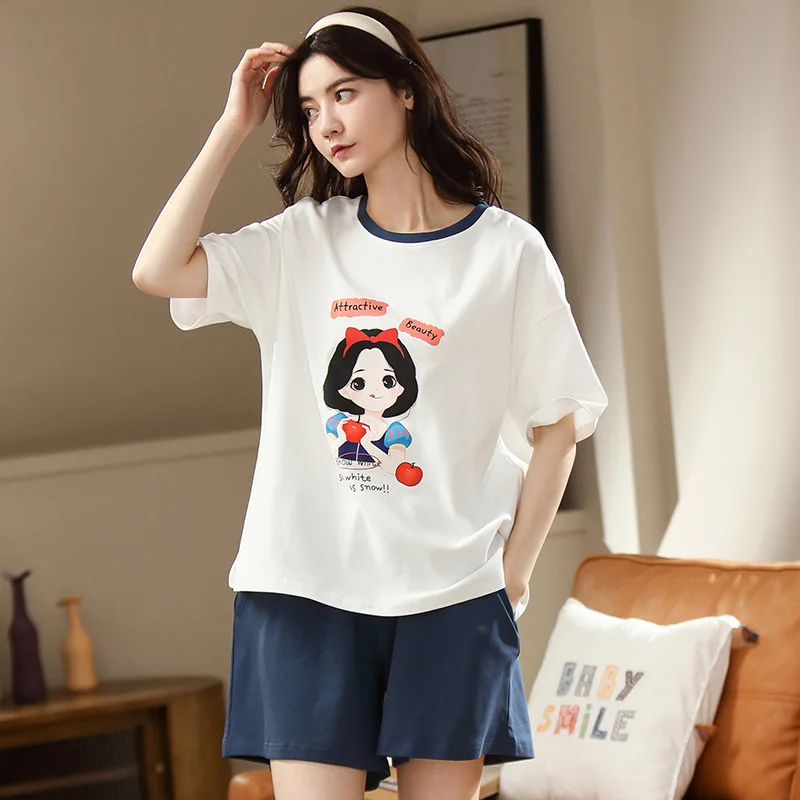 Summer Pajamas Women's Sweet Casual Cotton Short Sleeved Shorts Two-piece Set Can Be Worn Outside Home Suit pajama sets