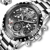 new lige fashion mens watches stainless steel top brand luxury sport chronograph quartz date watch for men relogio masculinobox