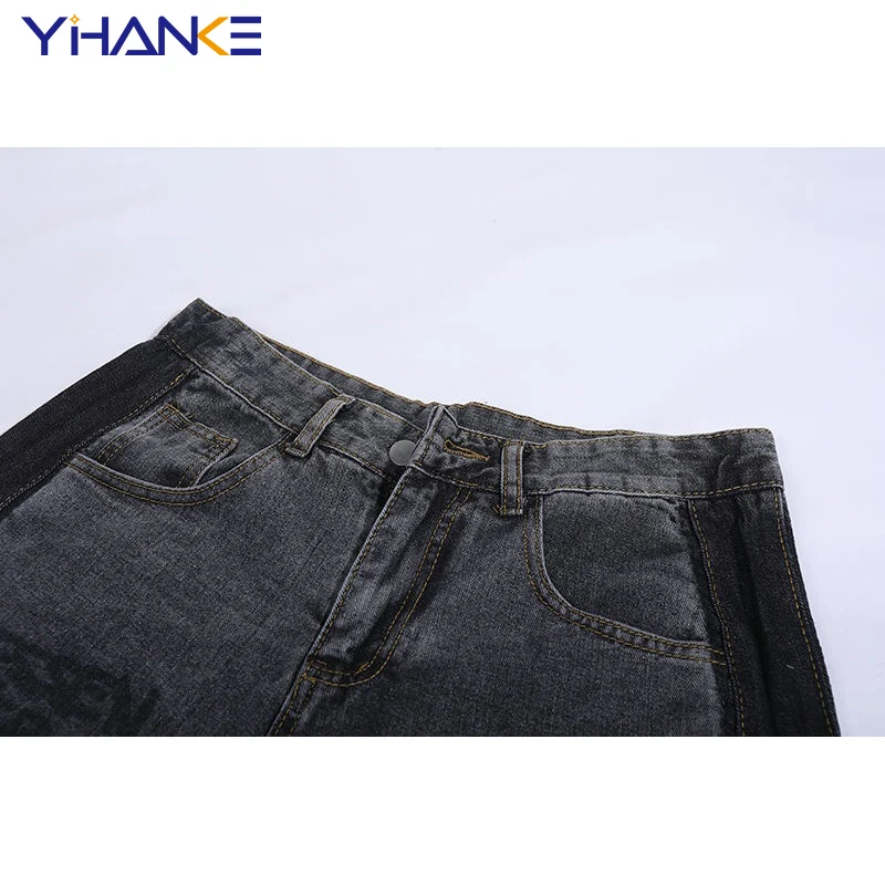 YIHANKE Vintage Jeans Men's Jeans Printed Loose Jeans Men's High Waist Pants Wide Leg Jeans Versatile Hip Hop Streetwear Casual