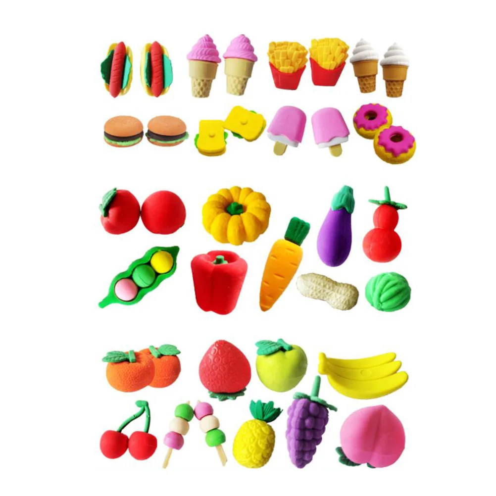 

24pcs Erasers Fruit 3D Vegetable Adorable Creative Stationery Student Eraser Pencil Erasers for Kids #q