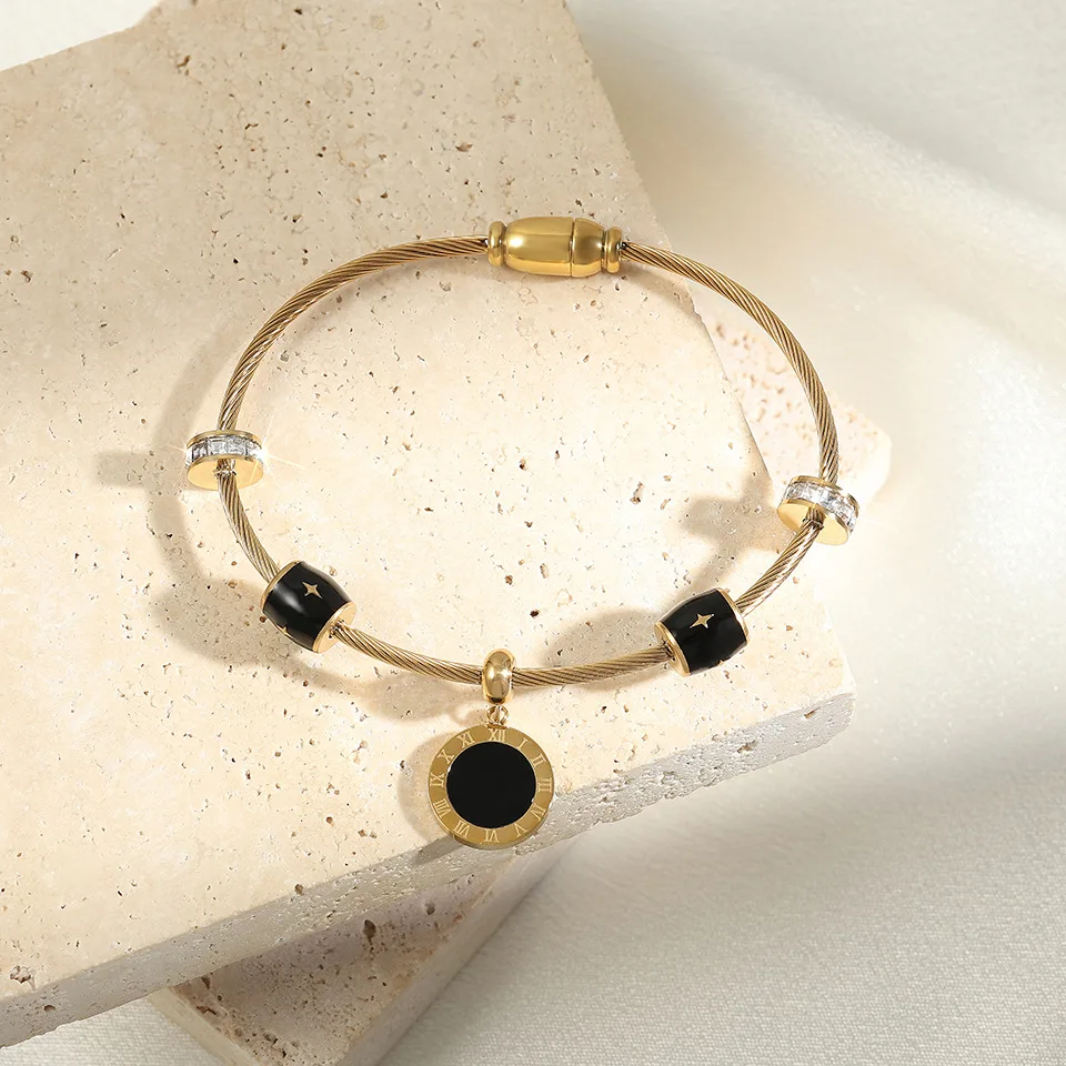 Модные черные круглые браслеты FEEHOW из ракушек с римскими цифрами для женщин и