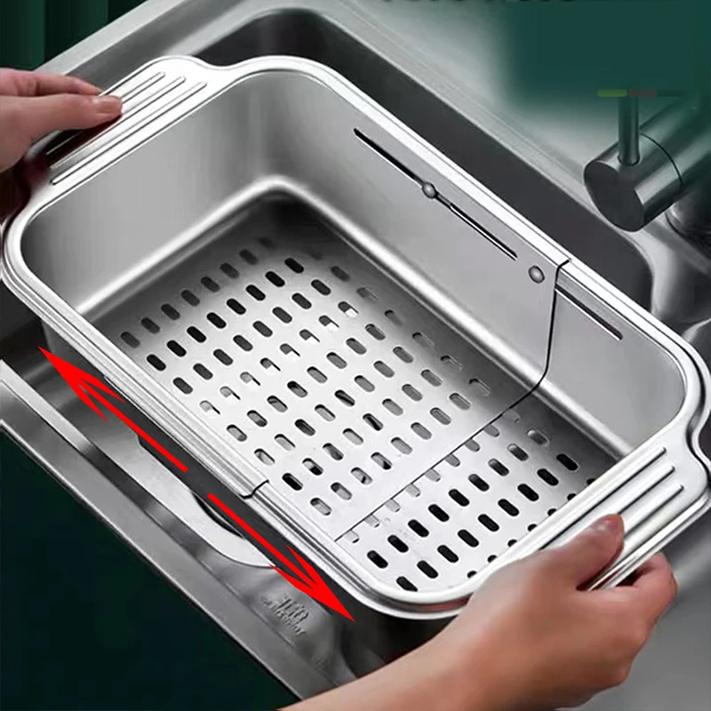 

Retractable Strainer Baskets 304 Stainless Steel Extendable Over the Sink Colander Strainer Food Grade Heat Resist Colander