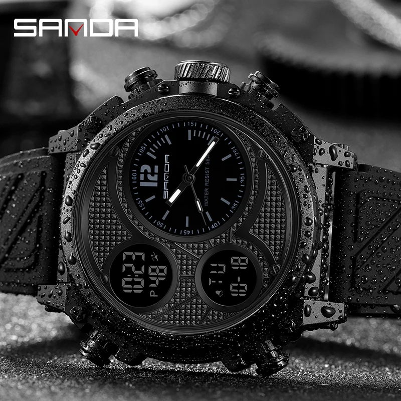 

SANDA 2022 Hot Sell Practical Dual-Display Men Wristwatch Waterproof Multifunction Luminous Digital Watch Relogio Masculino 3002
