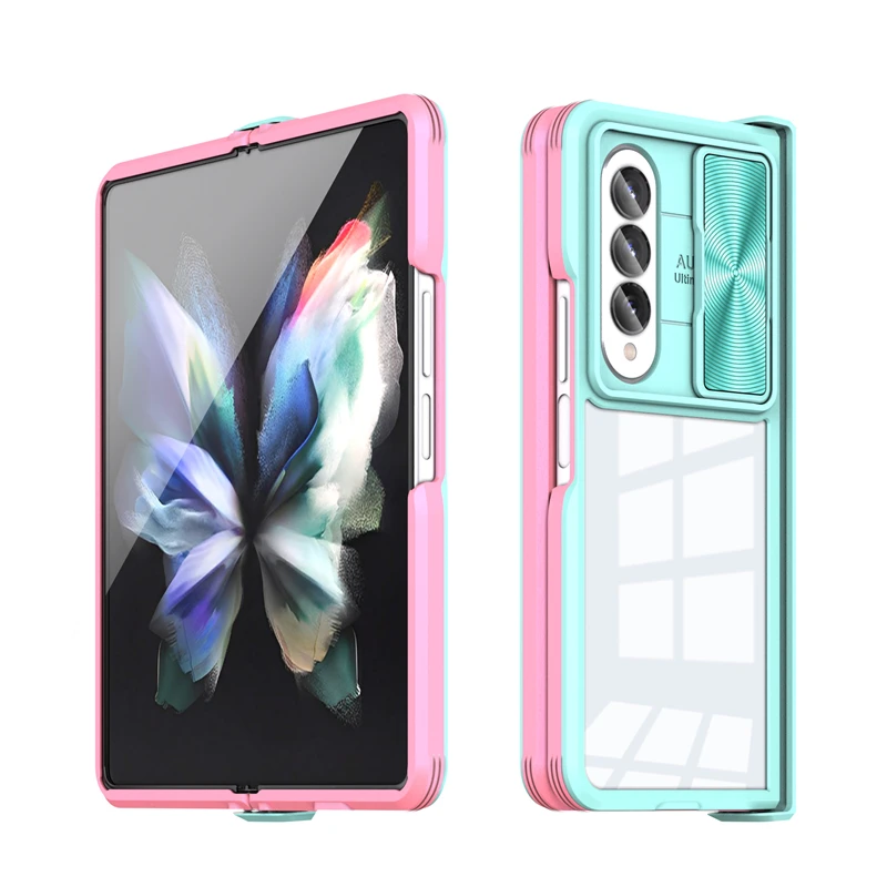 

For Samsung Z Flip 4 Case Crystal Transparent Slide Camera Folding Phone Case For Samsung Z Flod 4 Shockproof Protective Cover
