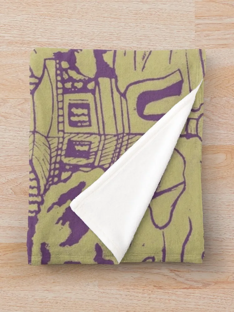 Японский сад с принтом пагоды Linocut — сливовое + золотое одеяло мягкие роскошные