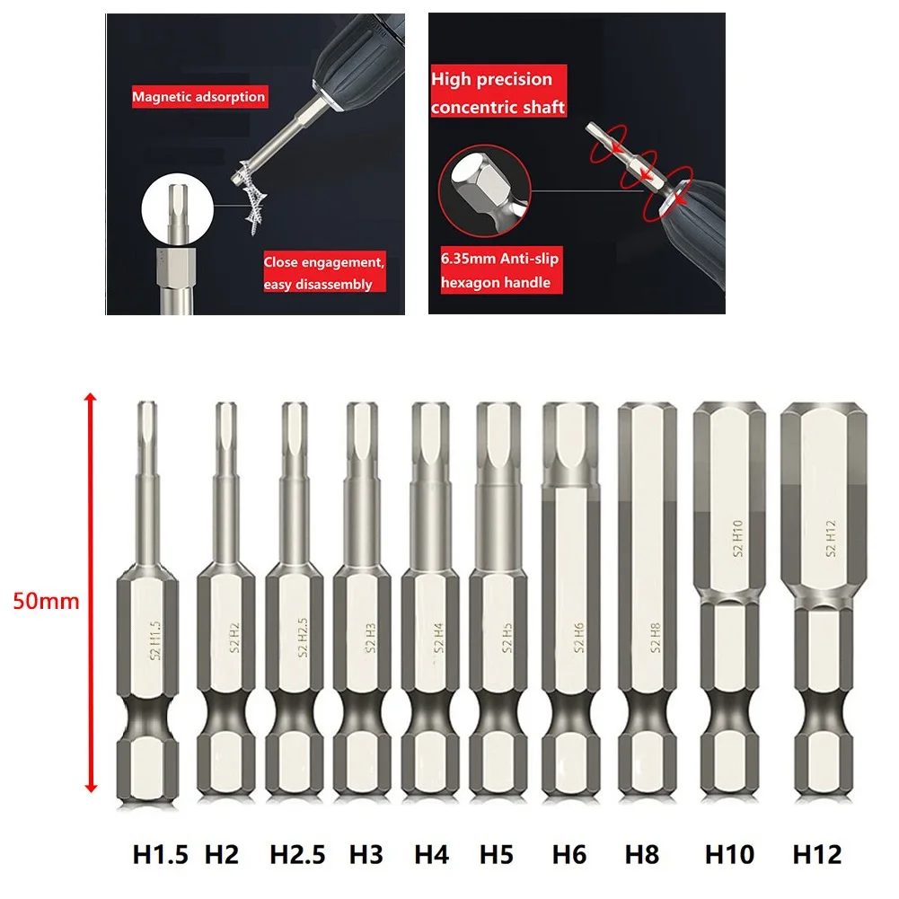 

10 шт. 50 мм сверло с шестигранной головкой гайковерт ударная отвертка 1/4 дюйма хвостовик магнитный наконечник шестигранный ключ отвертка Бит...