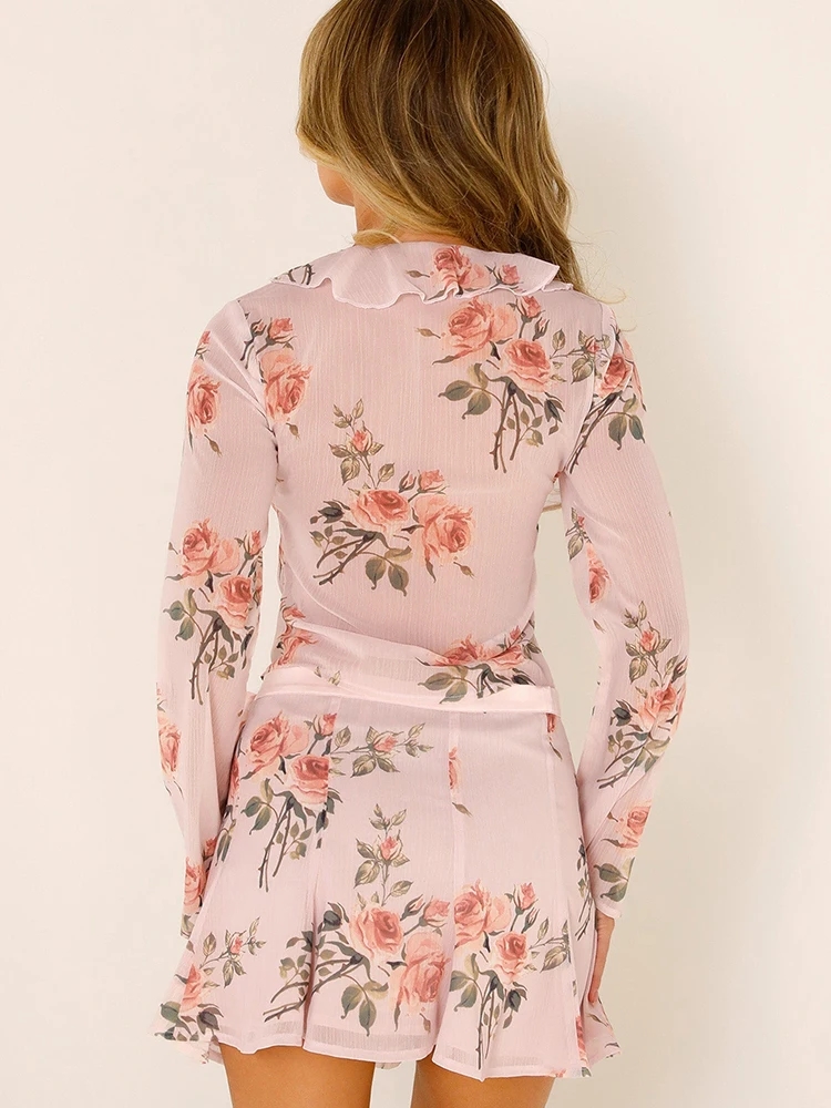 Женский комплект из топа и юбки с цветочным принтом