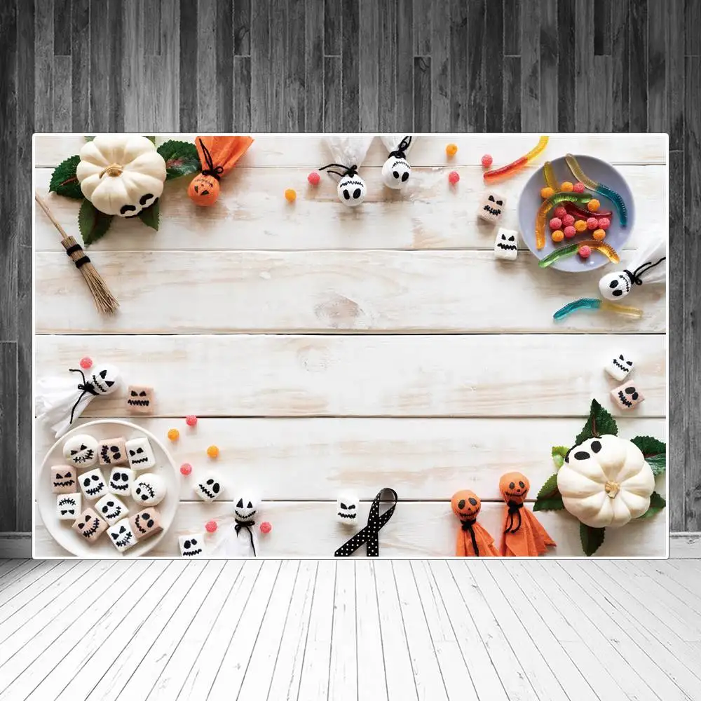 

Halloween Party Photography Backdrops Decoration White Wooden Boards Pumpkins Bats Personalized Baby Photozone Backgrounds Props