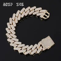 20mm micro pave cz bracelet 5a cubic zirconia iced out bling miami cuban link chain bracelets for hip hop women men