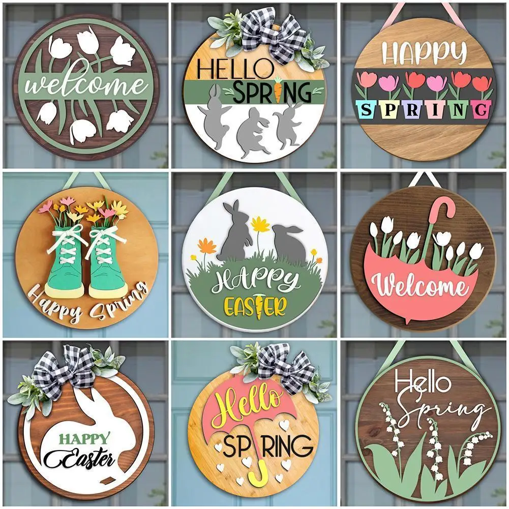 

Подсвеченный приветственный венок, знак, декор для входной двери, крыльца, украшение, Хелло, весна-лето, круглый деревянный деревенский улич...