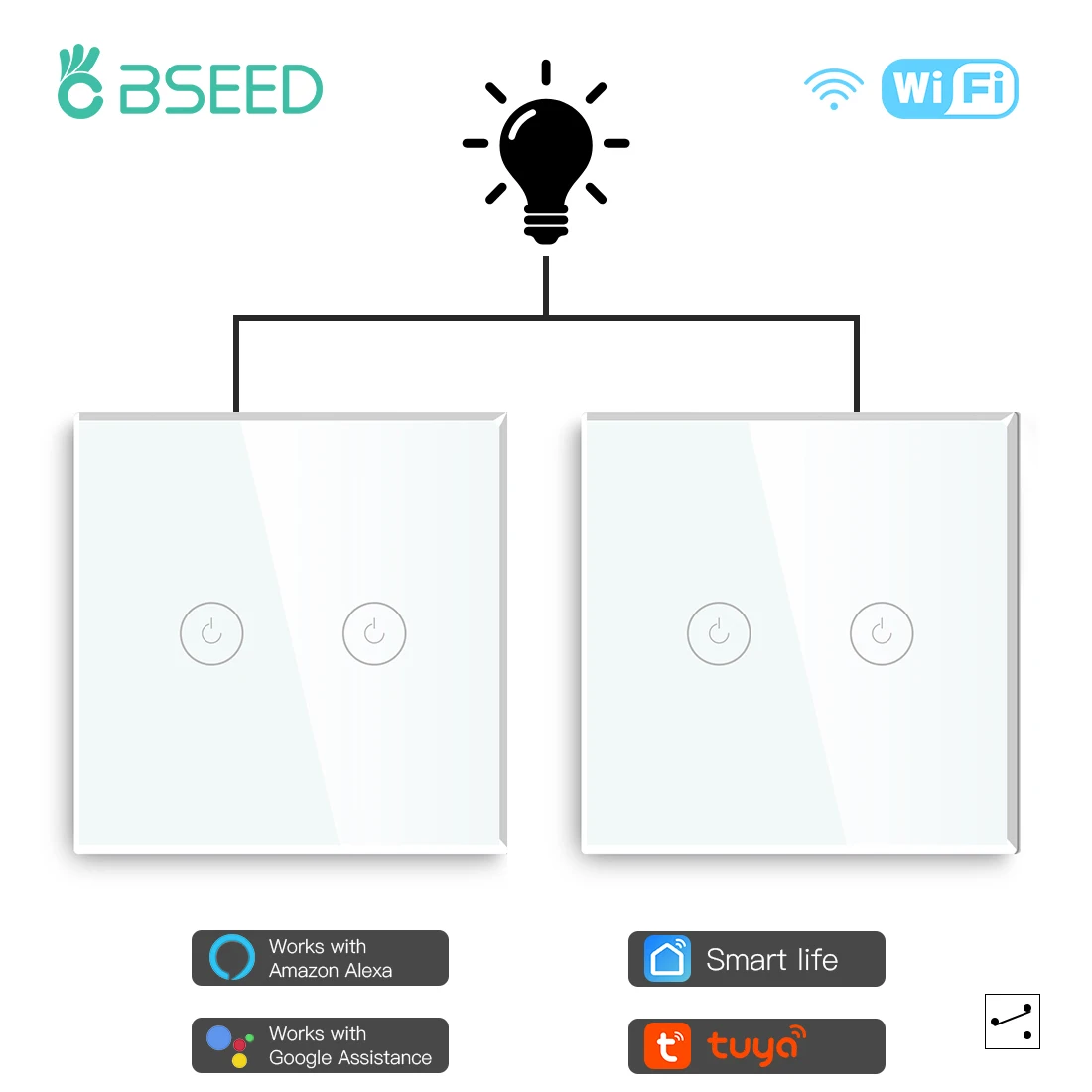 

BSEED 2Packs 2Gang 1/2/3way Smart Touch Wifi Light Switch Voice Control Wall Switches Tuya Alexa Google Home Improvement