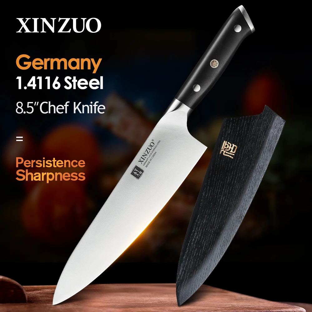 

XINZUO 8.5'' Inch Chef Knife German 1.4116 Stainless Steel Kitchen Knives New Arrival Cooking Accessory Tools with Ebony Handle