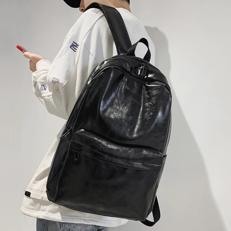 

2023 Newest Casual Daily Men Cool PU Leather Travel Backpack Schoolbags Large Pockets High Capacity Students School Leisure Bags