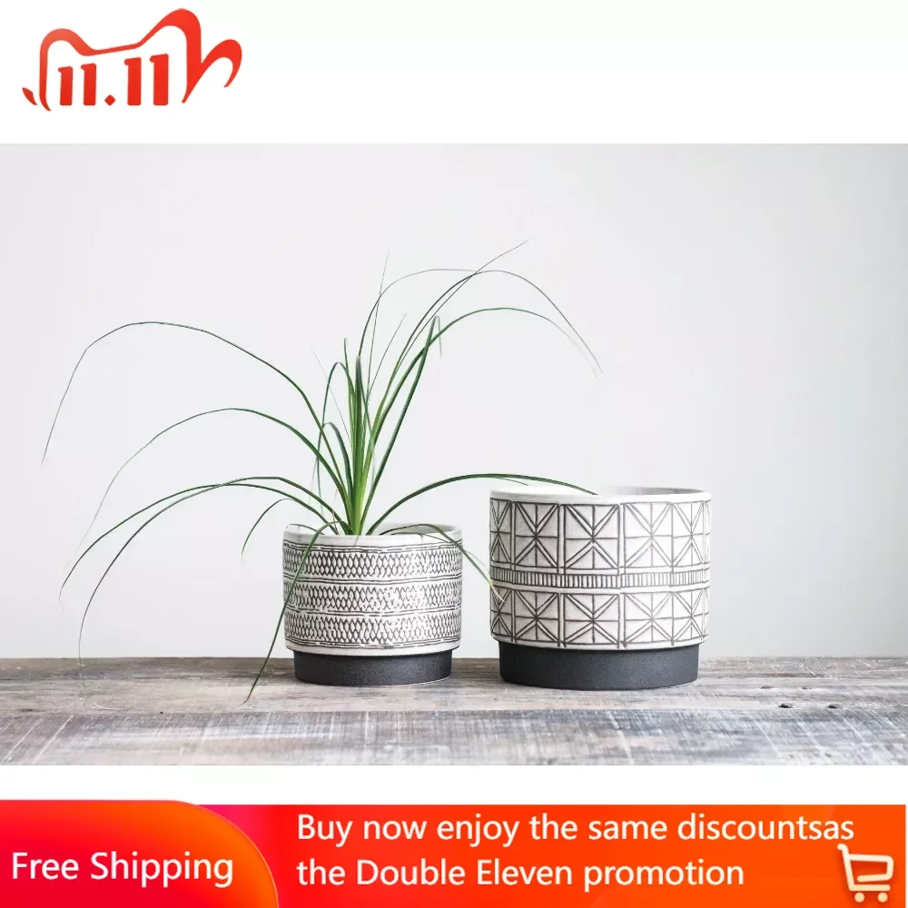 

Белый керамический горшок с черным дизайном, цветочные горшки и садовые горшки, бесплатная доставка, украшения для дома, уличное украшение для сада