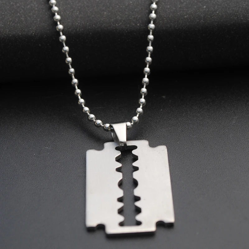 

Hip Hop Razor Blade Necklace Men Stainless Steel Shaver Shape Sweater Necklace Bead Chain Jewelry Male Accessories Friend Gift