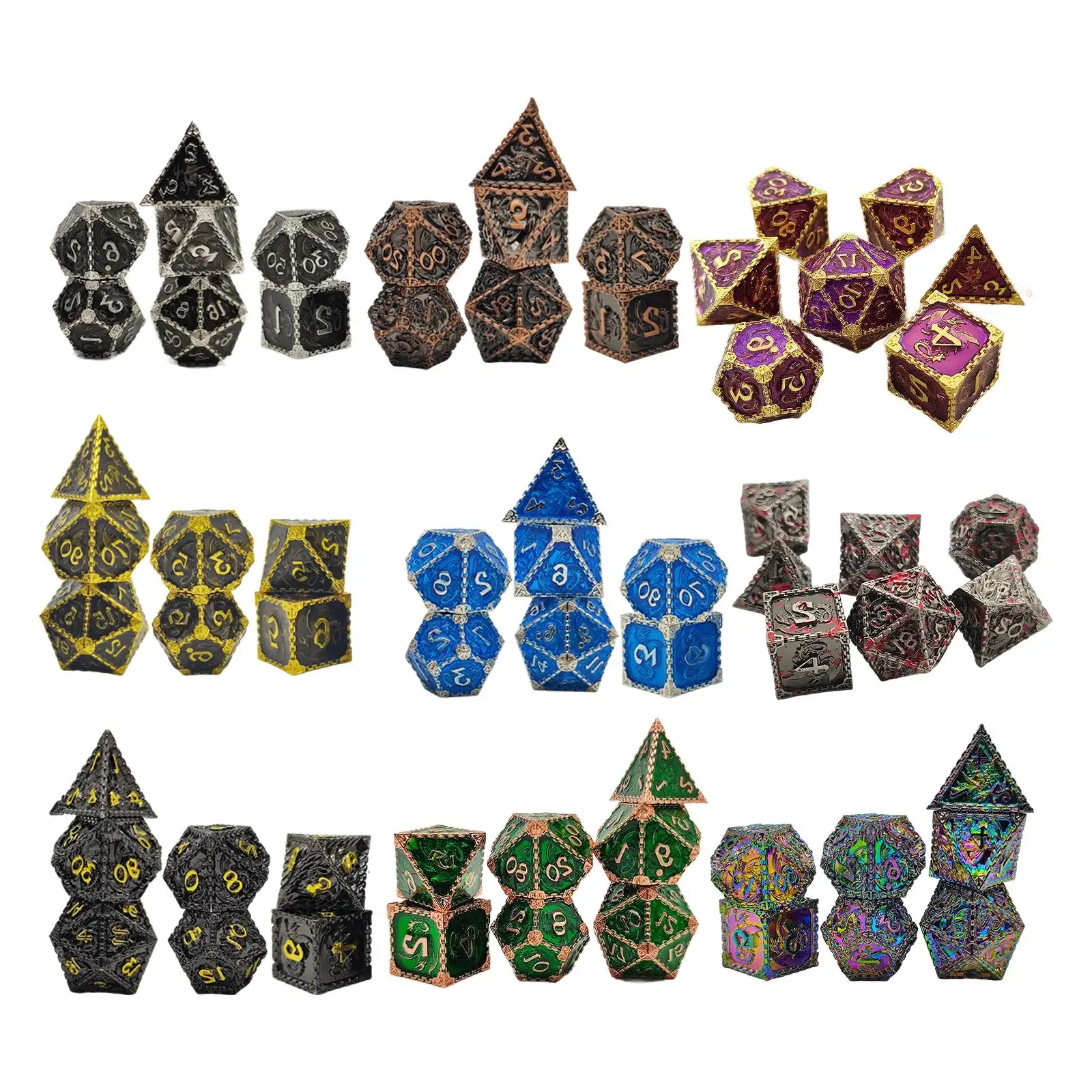 

Metal Polyhedral Dice Game Accessories Irregular D4 D6 D8 D10 D12 D20 Big Numbers RPG Dices 7x Role Playing Dice for DND Adults