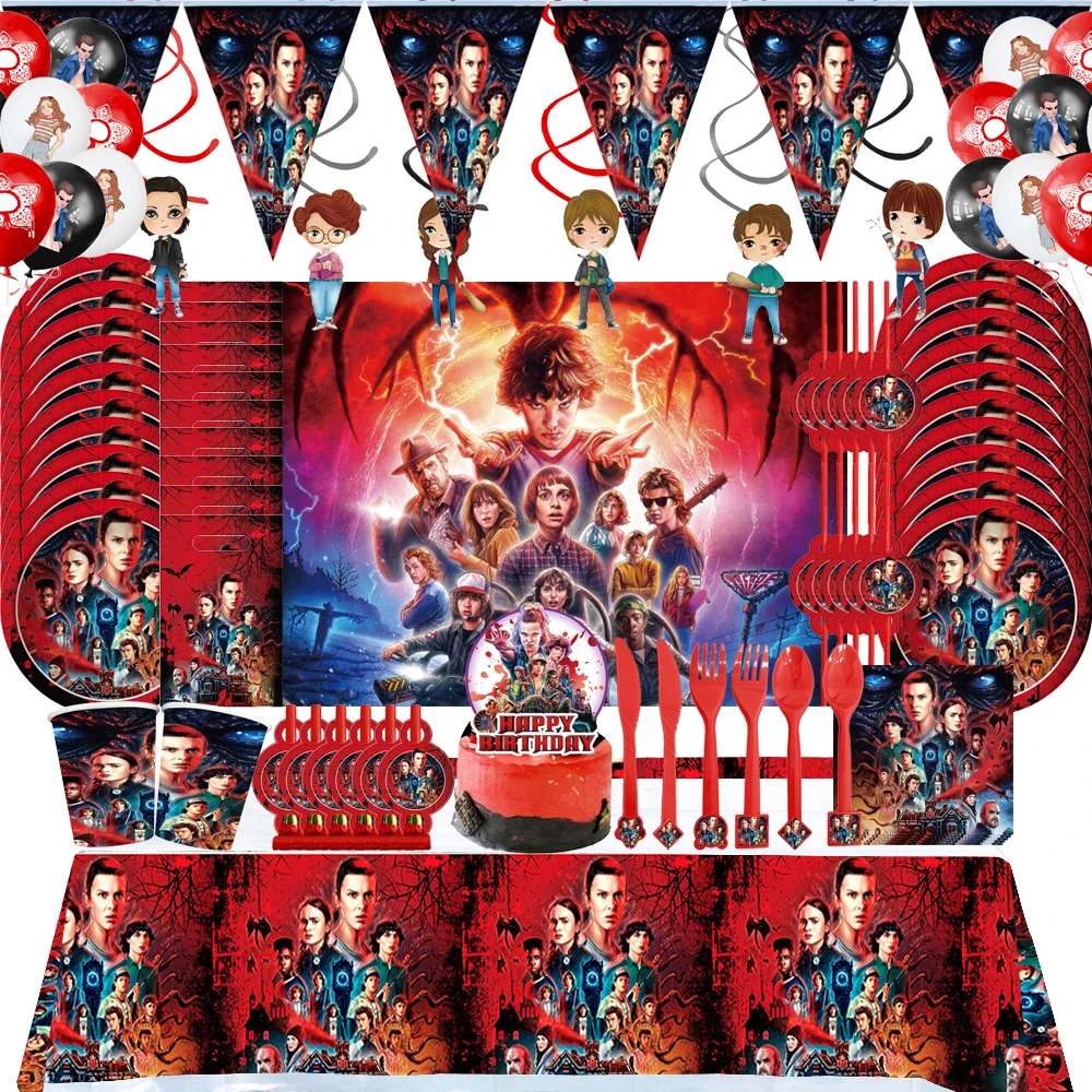 

Stranger Things Kids Birthday Party Decoration Disposable Tableware Paper Plate Cup Banner Girl Boy Baby Shower Party Supplies