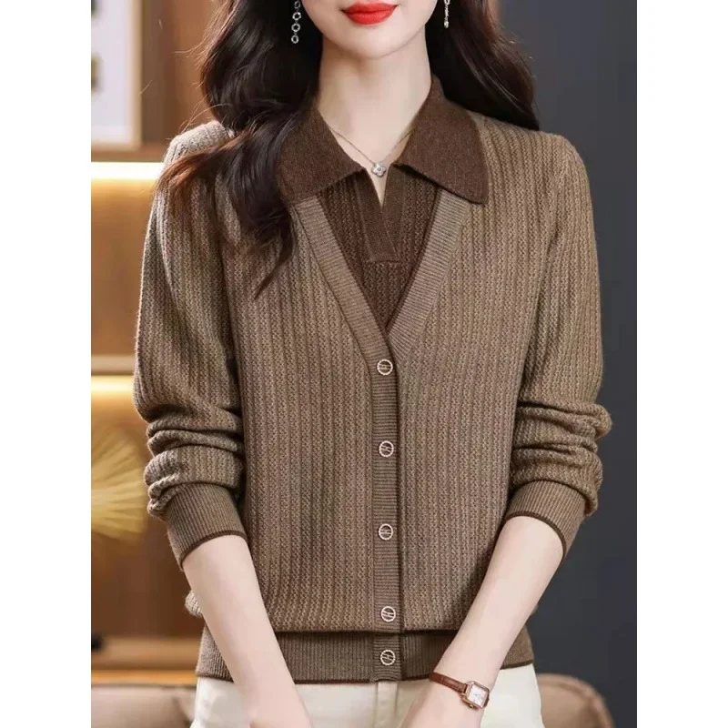 Элегантный комплект из двух предметов вязаного свитера модный свободный крой с