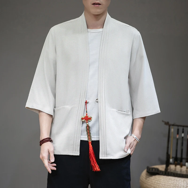 

Summer New Men's Linen Kimono Fashion Loose Cardigan Jacket Retro Jacket Men's Comfortable Jacket Casual Japanese Streetwear