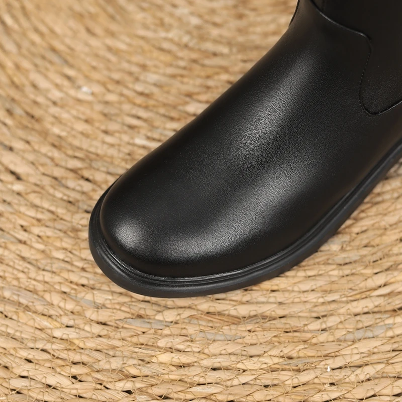 Женские высокие сапоги выше колена из натуральной воловьей кожи с круглым носком