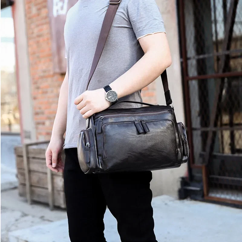 Leisure One Shoulder Straddle Bag Men's Luxury Brand Men's Messenger Bag Retro Leather Shoulder Bag Cross Bag Men Black