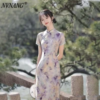nvnang chinese cheongsam 2022 summer new chiffon modified version cheongsam young high end temperament girl dress