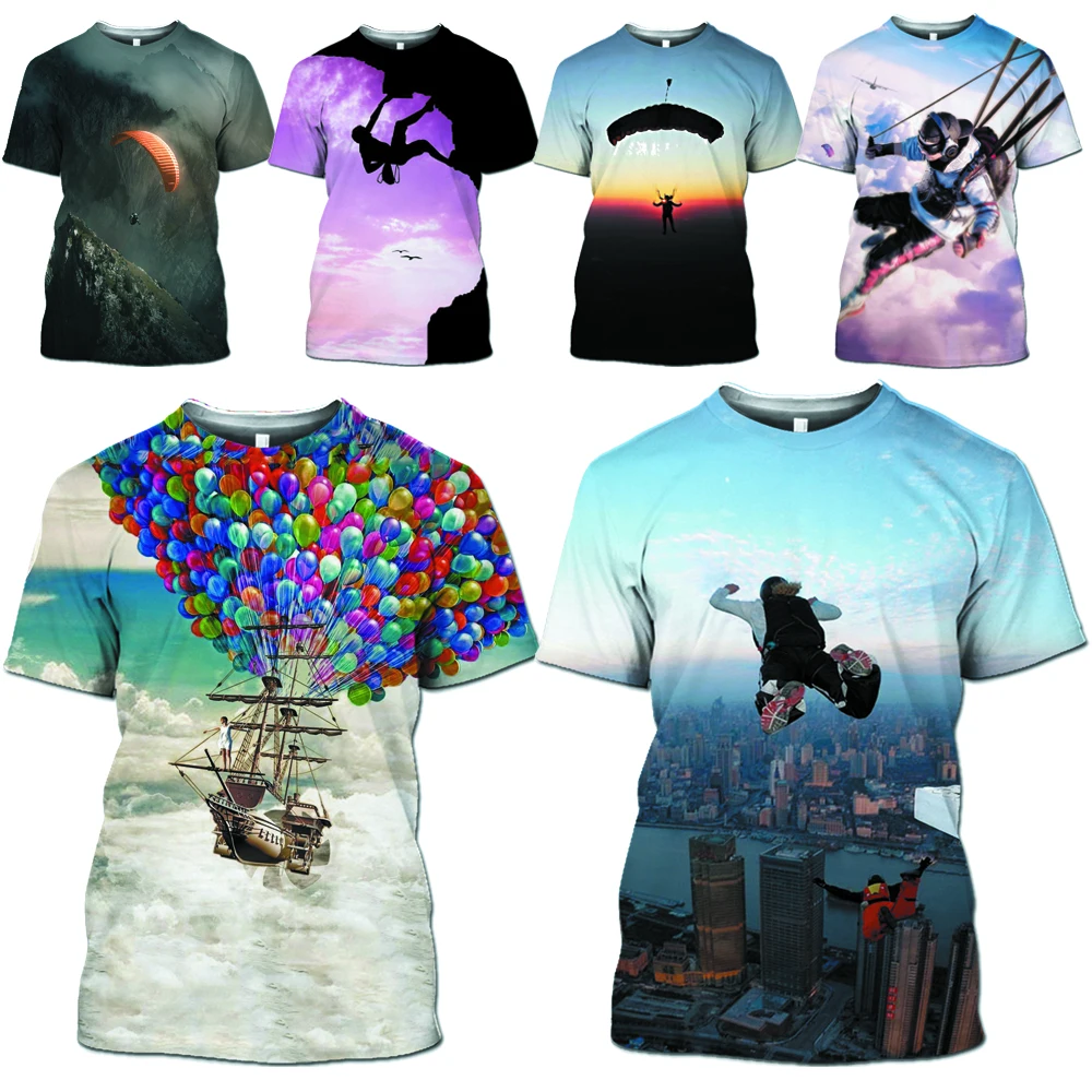 

Summer New Fashion Mamba Tops Parachute 3D Printed T-Shirts Anime Extreme Sports Retro Skydiving T-Shirts