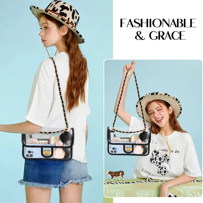 Clear Purses for Women Stadium Approved Crossbody, Clear Purse Handbags for Working Beach Concert Sports Event Clear Bag Turn Lo