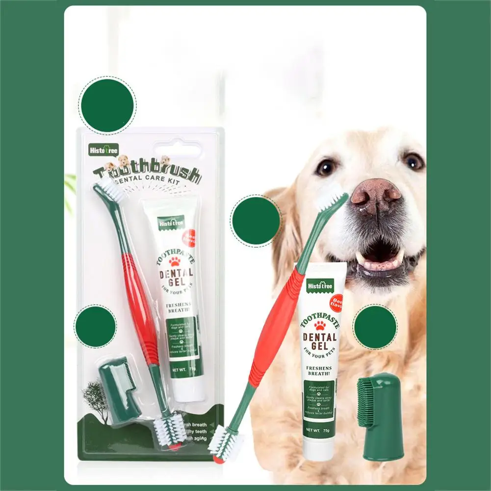 

Pet Toothpaste Toothbrush Set Reduce Tartar 360 Degree Tooth Cleaning Products Pet Grooming Supplies