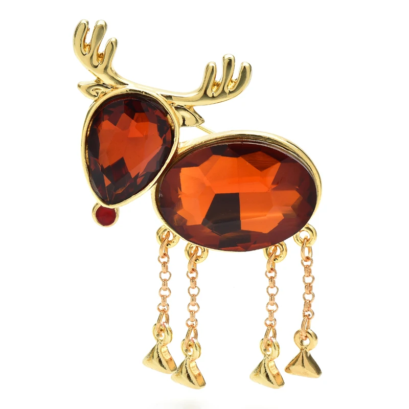 

Wuli&baby Chain Deer Brooches Pins Rhinestone Christmas Animal New Year Brooch For Women Men Fashion Jewelry Gifts