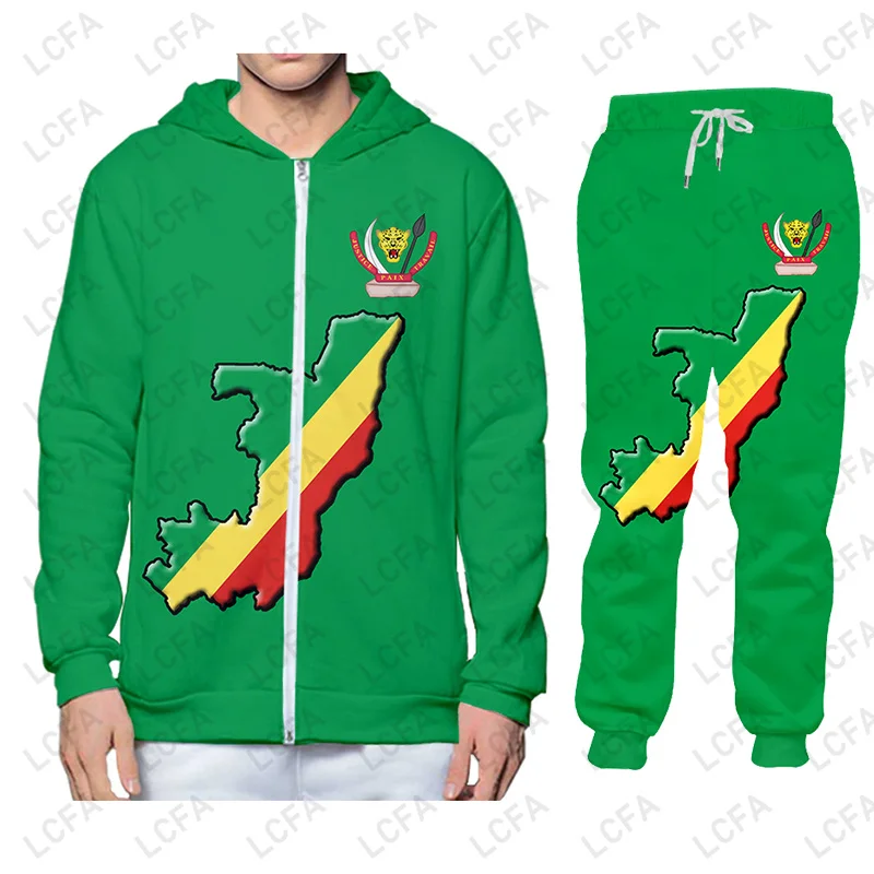 Костюм спортивный мужской с флагом Республики Конго Свитшот и штаны на молнии