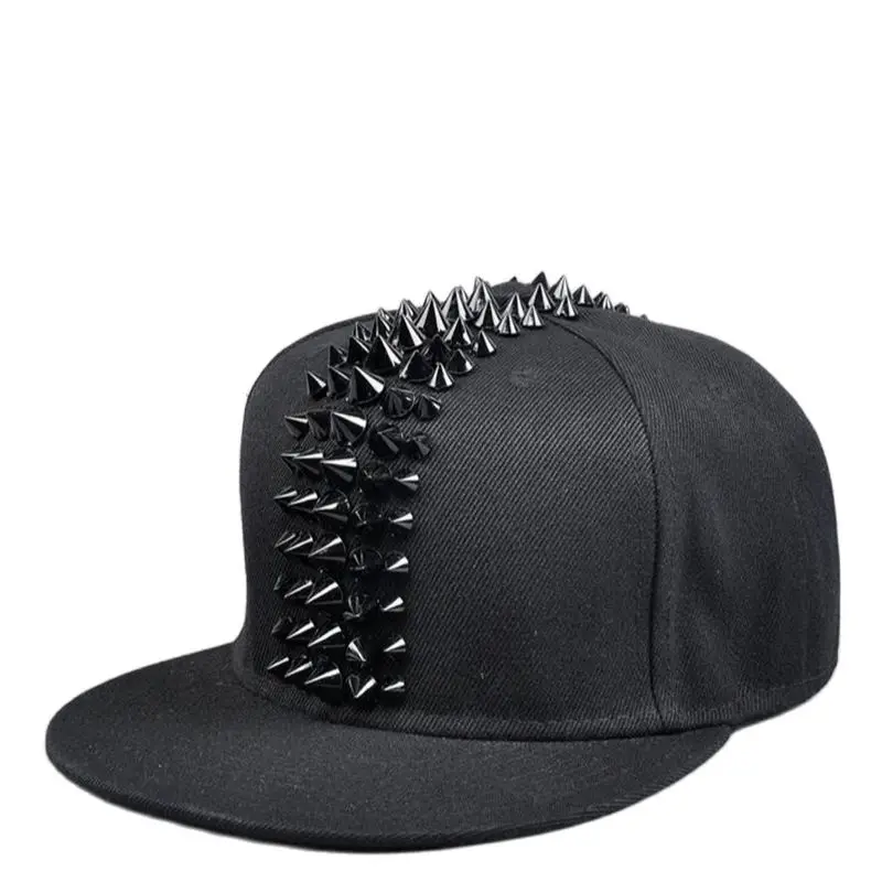 

Wholesale Male Spike Studs Rivet Baseball Caps Men Hiphop Punk Rock Flat Snapback Hats