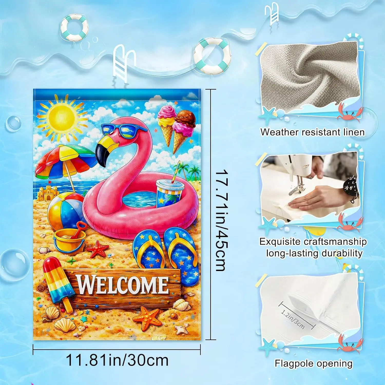 Фото Флаг для сада IVN Summer Garden Flag, 12 x 18 дюймов, розовый фламинго, двусторонний, декоративный, из мешковины, для бассейна, двора, пляжа, летнего отдыха №3